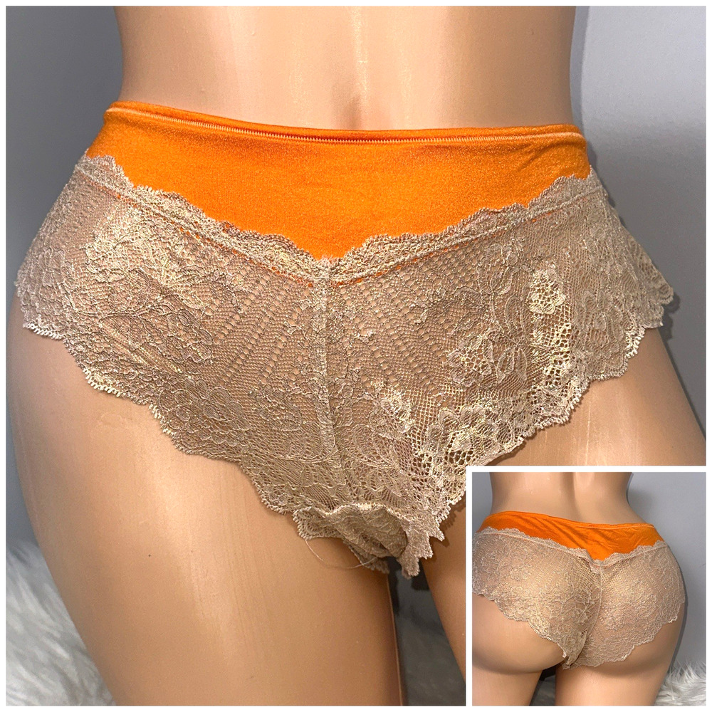 Vintage Victoria’s Secret Shimmer Lace Panties Large Gold Second Skin Satin NOS